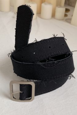 Handmade Mohair Edge Fabric Waist Belt - Simple Versatile Black Unisex Belt in Harajuku Style for Y2K Fashion