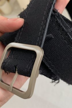 Handmade Mohair Edge Fabric Waist Belt - Simple Versatile Black Unisex Belt in Harajuku Style for Y2K Fashion