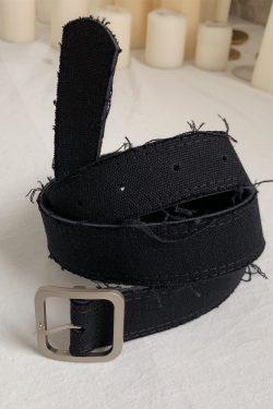 Handmade Mohair Edge Fabric Waist Belt - Simple Versatile Black Unisex Belt in Harajuku Style for Y2K Fashion
