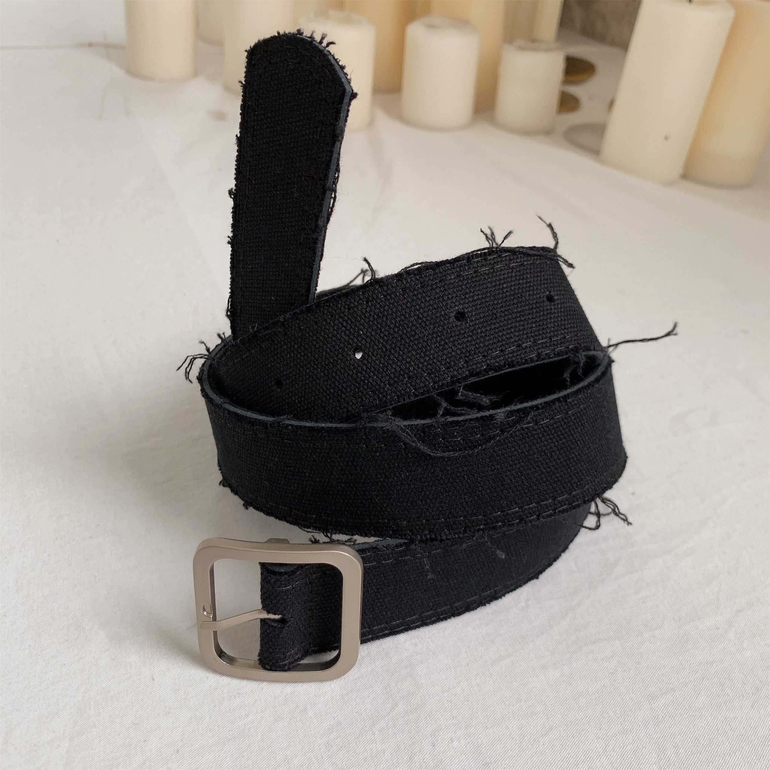 Handmade Mohair Edge Fabric Waist Belt - Simple Versatile Black Unisex Belt in Harajuku Style for Y2K Fashion Handmade Mohair Edge Fabric Waist Belt - Simple Versatile Black Unisex Belt in Harajuku Style for Y2K Fashion