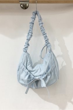 Handmade Pleated Nylon Drawstring Bag with Bow - Ballet Girl Style Crossbody Underarm Bag