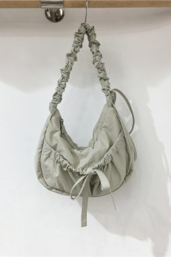 Handmade Pleated Nylon Drawstring Bag with Bow - Ballet Girl Style Crossbody Underarm Bag