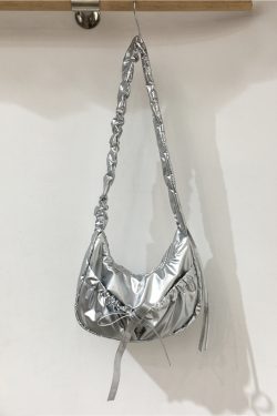 Handmade Pleated Nylon Drawstring Bag with Bow - Ballet Girl Style Crossbody Underarm Bag