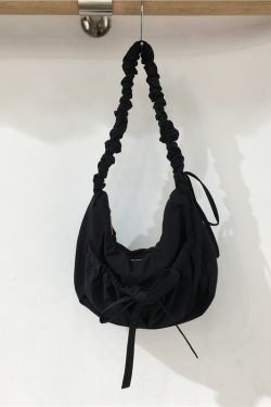 Handmade Pleated Nylon Drawstring Bag with Bow - Ballet Girl Style Crossbody Underarm Bag