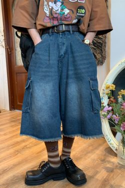 Handmade Retro Denim Workwear Capris with Big Pockets, Cat Whiskers, Versatile Wide-Leg Straight Embroidered Loose Pants for Y2K Style