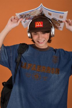 Handmade Vintage Denim Round Neck Distressed Loose Short Sleeve T-Shirt for Couples - Trendy Hip-Hop Unisex Style