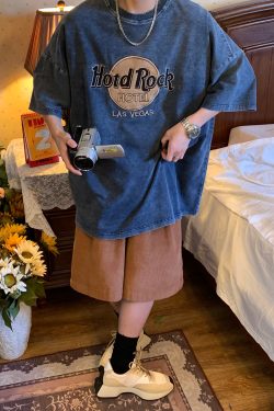 Handmade Wash-Distressed Denim Rock Style Loose Short Sleeve T-Shirt for Summer 2024, Casual Y2K Fashion