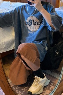 Handmade Wash-Distressed Denim Rock Style Loose Short Sleeve T-Shirt for Summer 2024, Casual Y2K Fashion