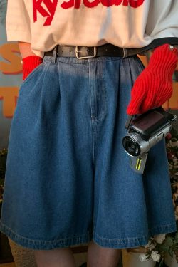 Handmade Washable Denim Wide-Leg Five-Point Shorts - Summer Retro Loose Slim Straight Basic Pants for Y2K Korean Style Fashion