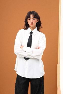 Handmade White Silk Loose Draped Shirt for Unisex - Wrinkle-Resistant, Versatile Design with Tie - Perfect for Y2K and Casual Chic Looks