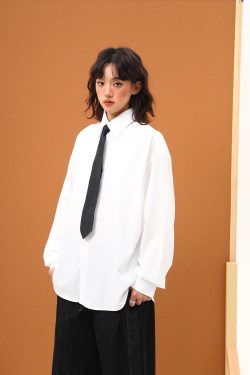 Handmade White Silk Loose Draped Shirt for Unisex - Wrinkle-Resistant, Versatile Design with Tie - Perfect for Y2K and Casual Chic Looks