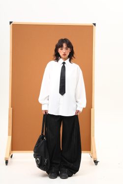 Handmade White Silk Loose Draped Shirt for Unisex - Wrinkle-Resistant, Versatile Design with Tie - Perfect for Y2K and Casual Chic Looks