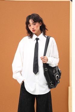 Handmade White Silk Loose Draped Shirt for Unisex - Wrinkle-Resistant, Versatile Design with Tie - Perfect for Y2K and Casual Chic Looks