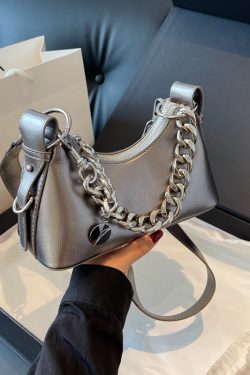 Handmade Women's Textured Chain Crossbody Bag - 2025 New Style Shoulder Underarm Bag for Chic Everyday Wear
