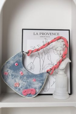 Handmade Woven Chain Crossbody Bag for Women - Cute Cat Cowboy Design, 2025 New Pink Underarm Bag, Stylish Y2K Fashion