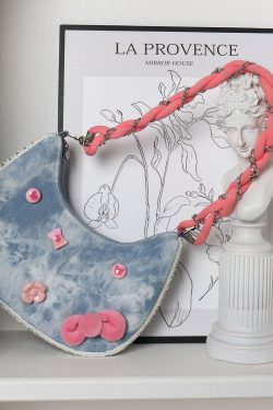 Handmade Woven Chain Crossbody Bag for Women - Cute Cat Cowboy Design, 2025 New Pink Underarm Bag, Stylish Y2K Fashion