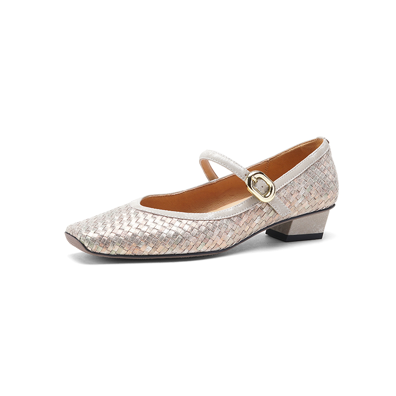 Handmade Woven One-Strap Chunky Heel Mary Jane Shoes for Women - Italian Style, Shallow Mouth Design, Trendy Fashion Footwear Handmade Woven One-Strap Chunky Heel Mary Jane Shoes for Women - Italian Style, Shallow Mouth Design, Trendy Fashion Footwear