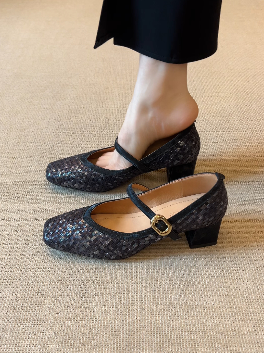 Handmade Woven One-Strap Chunky Heel Mary Jane Shoes for Women - Italian Style, Shallow Mouth Design, Trendy Fashion Footwear Handmade Woven One-Strap Chunky Heel Mary Jane Shoes for Women - Italian Style, Shallow Mouth Design, Trendy Fashion Footwear