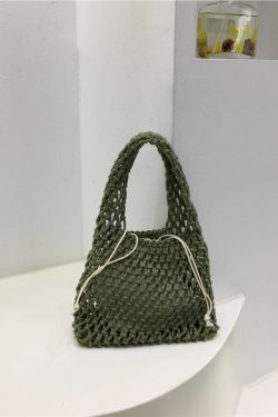 Handmade Woven Tote Bag - Cute Cotton Linen Hollow Net Beach Bag - Korean Style Handheld Accessory from Dongdaemun