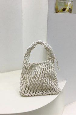 Handmade Woven Tote Bag - Cute Cotton Linen Hollow Net Beach Bag - Korean Style Handheld Accessory from Dongdaemun