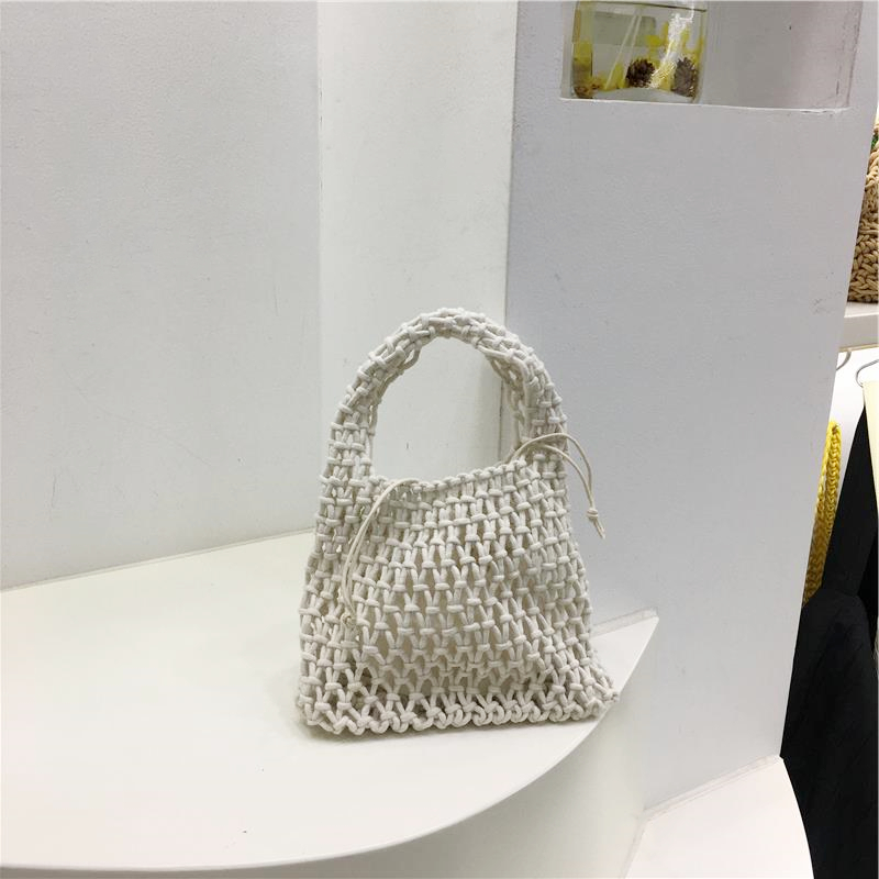Handmade Woven Tote Bag - Cute Cotton Linen Hollow Net Beach Bag - Korean Style Handheld Accessory from Dongdaemun Handmade Woven Tote Bag - Cute Cotton Linen Hollow Net Beach Bag - Korean Style Handheld Accessory from Dongdaemun