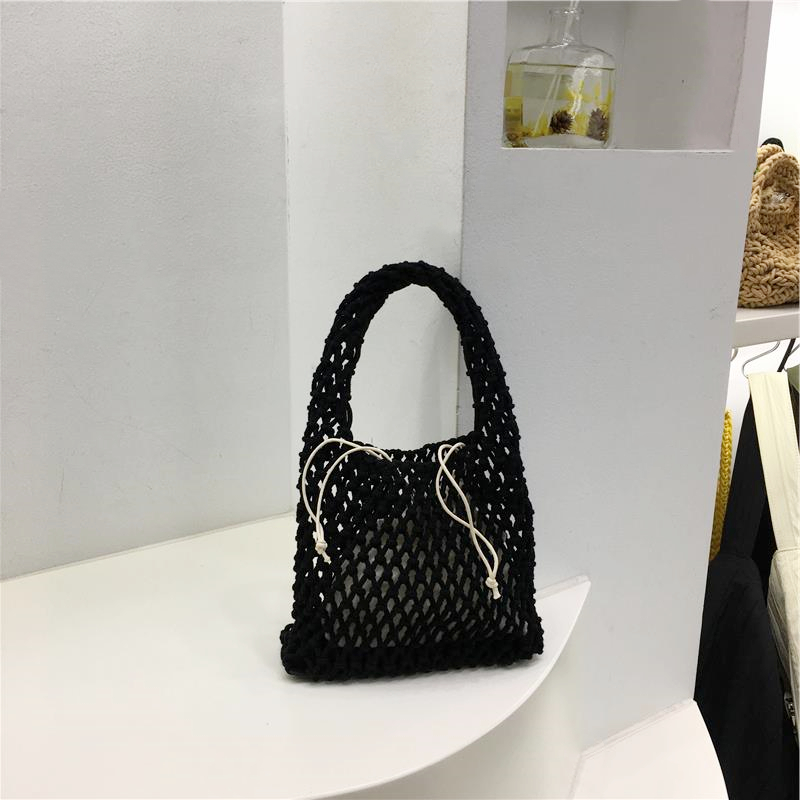 Handmade Woven Tote Bag - Cute Cotton Linen Hollow Net Beach Bag - Korean Style Handheld Accessory from Dongdaemun Handmade Woven Tote Bag - Cute Cotton Linen Hollow Net Beach Bag - Korean Style Handheld Accessory from Dongdaemun