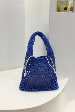 Handmade Woven Tote Bag - Cute Cotton Linen Hollow Net Beach Bag - Korean Style Handheld Accessory from Dongdaemun