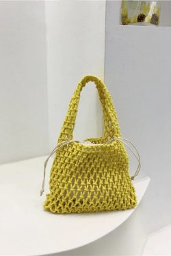 Handmade Woven Tote Bag - Cute Cotton Linen Hollow Net Beach Bag - Korean Style Handheld Accessory from Dongdaemun