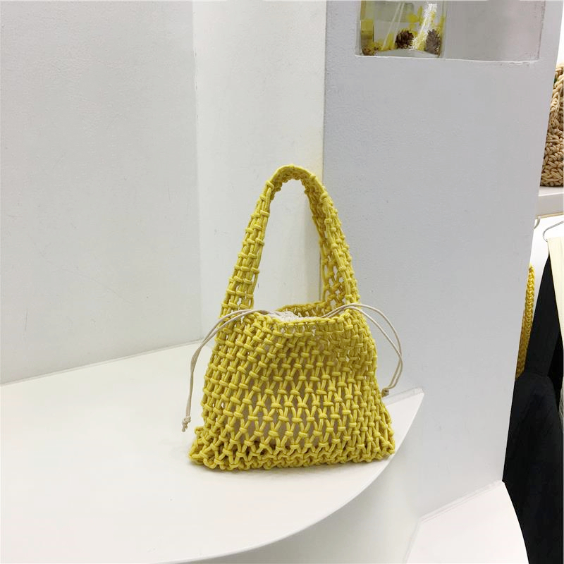 Handmade Woven Tote Bag - Cute Cotton Linen Hollow Net Beach Bag - Korean Style Handheld Accessory from Dongdaemun Handmade Woven Tote Bag - Cute Cotton Linen Hollow Net Beach Bag - Korean Style Handheld Accessory from Dongdaemun