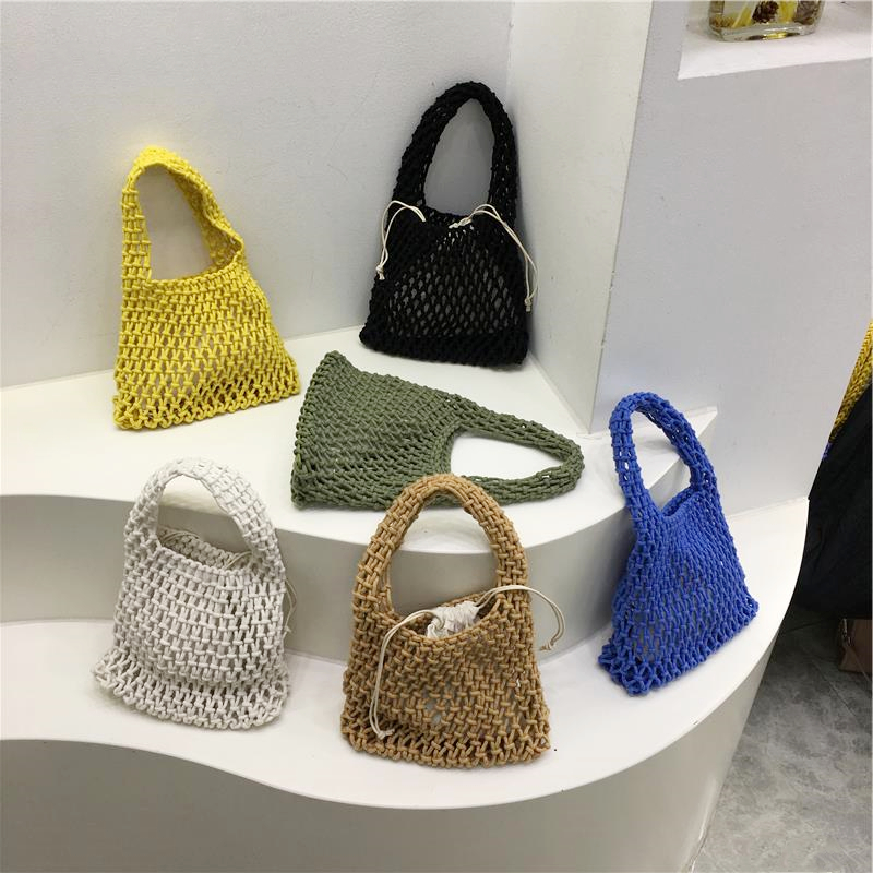 Handmade Woven Tote Bag - Cute Cotton Linen Hollow Net Beach Bag - Korean Style Handheld Accessory from Dongdaemun Handmade Woven Tote Bag - Cute Cotton Linen Hollow Net Beach Bag - Korean Style Handheld Accessory from Dongdaemun
