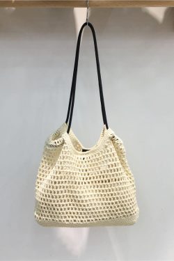 Handmade Woven Tote Bag - Retro Forest Style Cotton Shoulder Bag for Casual Vacations - Literary-Inspired Niche Design