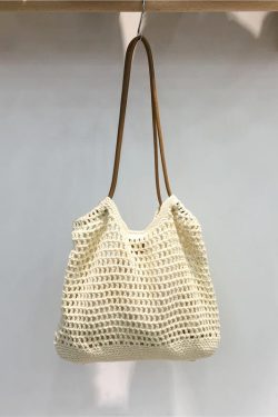 Handmade Woven Tote Bag - Retro Forest Style Cotton Shoulder Bag for Casual Vacations - Literary-Inspired Niche Design