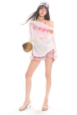 Hawaiian Floral Loose Sun Protection Cover-Up for Women - Sheer Long Sleeve Top for Summer Vacation Style