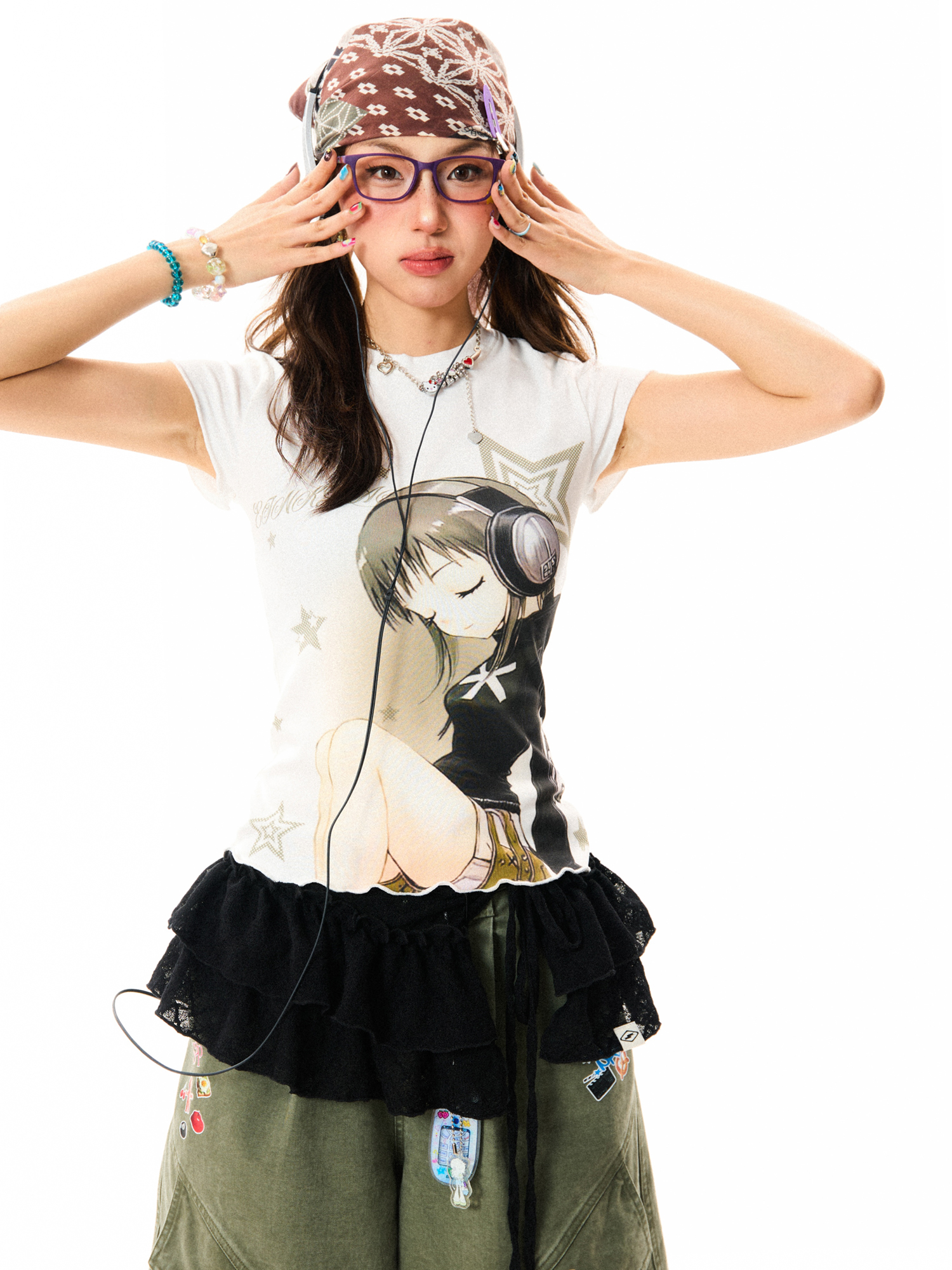 Headphone Girl Graphic Short Sleeve T-Shirt for Women - Lightweight Slim Fit Summer Top in Trendy Y2K Style Headphone Girl Graphic Short Sleeve T-Shirt for Women - Lightweight Slim Fit Summer Top in Trendy Y2K Style