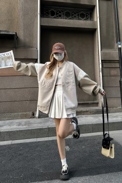 Heartbeat Signal Hip-Hop Letter Woolen Spliced Baseball Jacket for Men and Women - Loose Couples Outerwear, Y2K Style