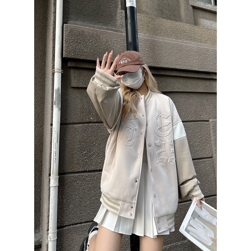 Heartbeat Signal Hip-Hop Letter Woolen Spliced Baseball Jacket for Men and Women - Loose Couples Outerwear, Y2K Style Heartbeat Signal Hip-Hop Letter Woolen Spliced Baseball Jacket for Men and Women - Loose Couples Outerwear, Y2K Style