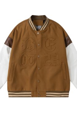 Heartbeat Signal Hip-Hop Letter Woolen Spliced Baseball Jacket for Men and Women - Loose Couples Outerwear, Y2K Style