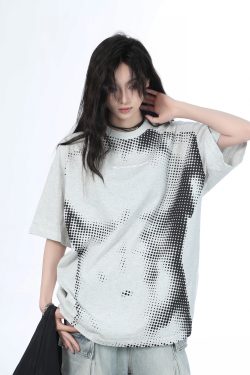 Heavy-Duty American-Style Gray Short Sleeve T-Shirt for Women - "Sit and Eat Until the Mountains Are Empty" - Casual Loose Fit