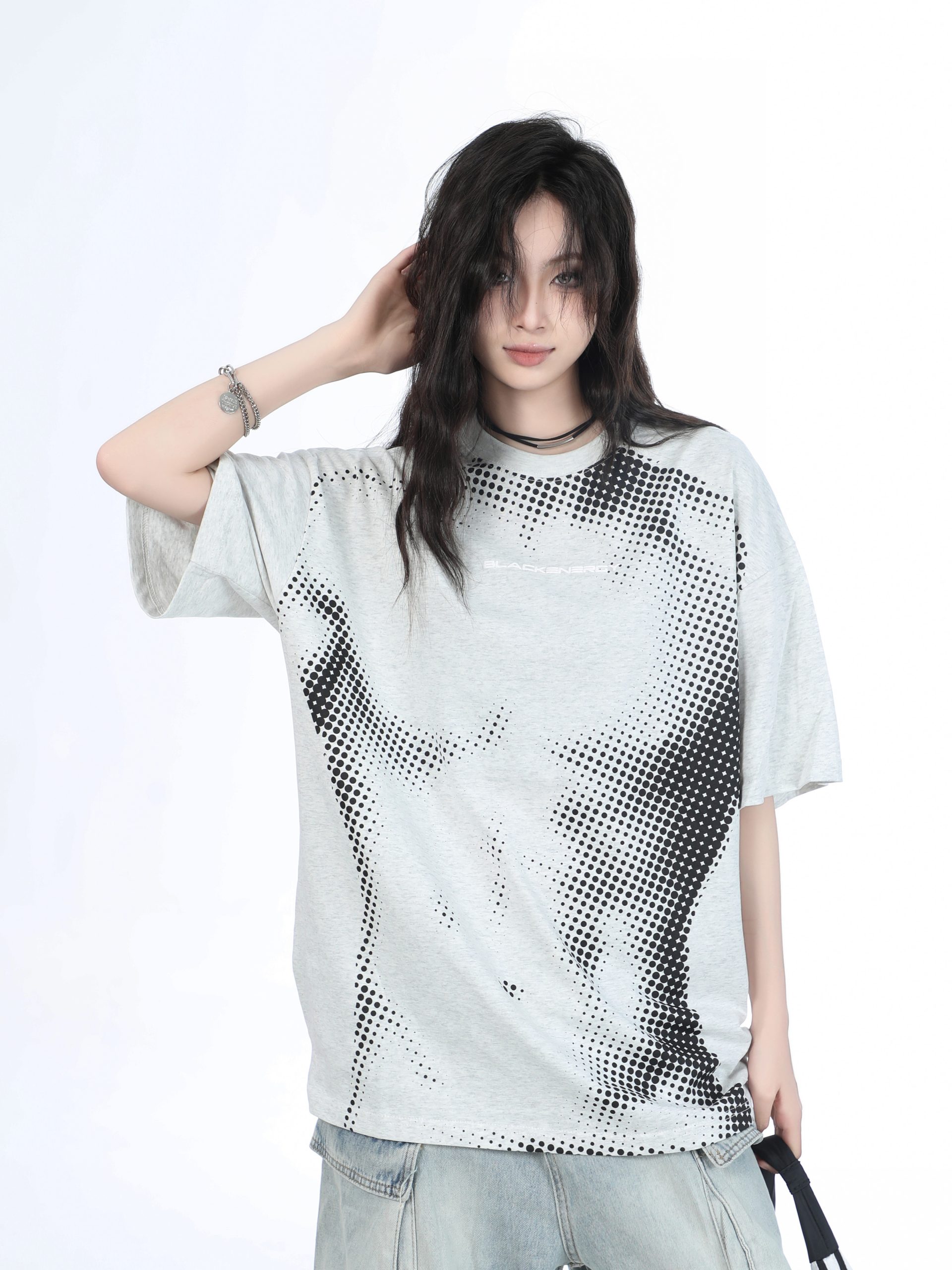 Heavy-Duty American-Style Gray Short Sleeve T-Shirt for Women - "Sit and Eat Until the Mountains Are Empty" - Casual Loose Fit Heavy-Duty American-Style Gray Short Sleeve T-Shirt for Women - "Sit and Eat Until the Mountains Are Empty" - Casual Loose Fit