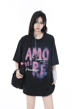 Heavy-Duty Washed Cotton Short-Sleeve T-Shirt for Women - American Trendy Summer Loose Fit, INS Style, Casual Mountain Print