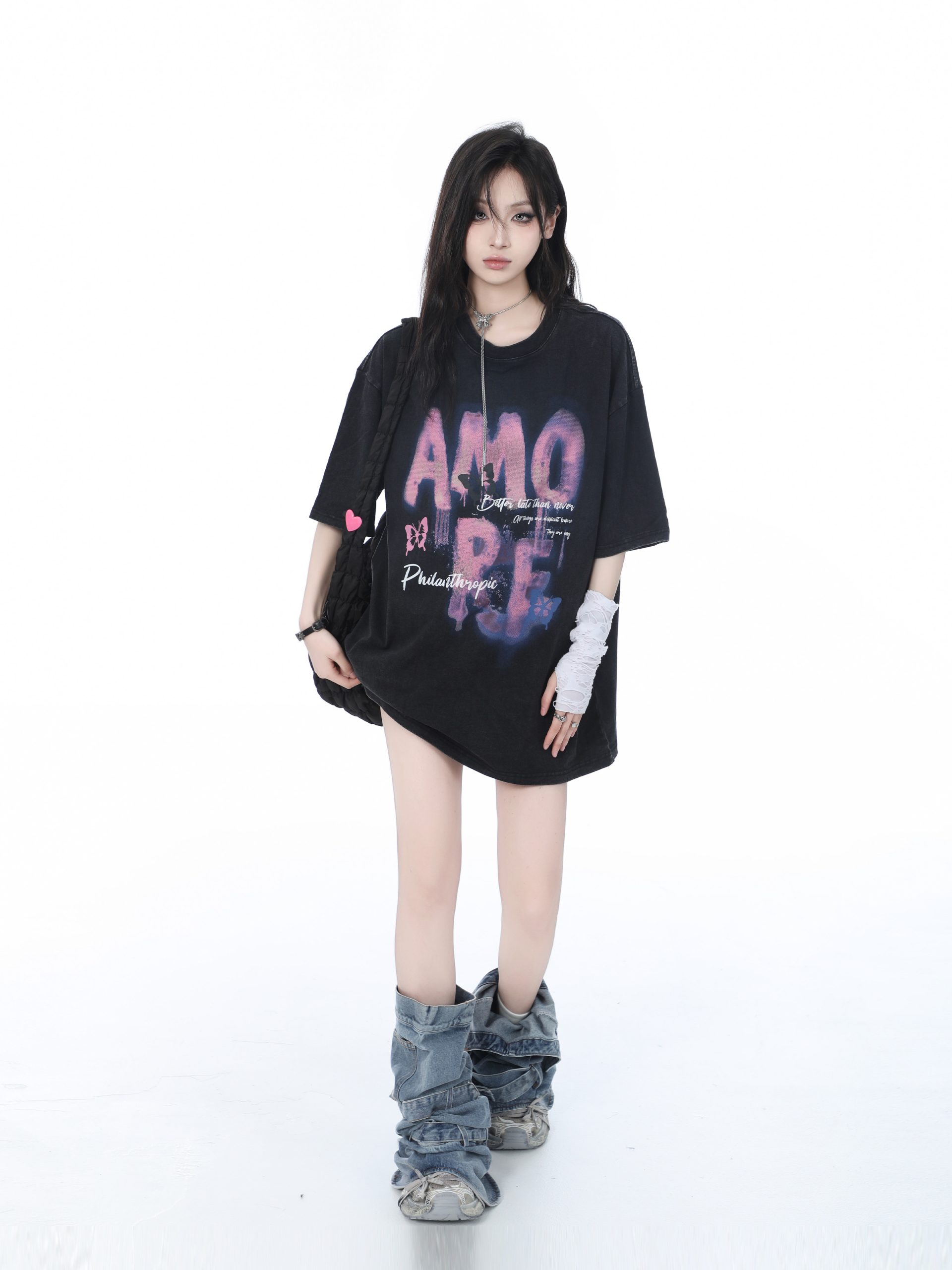 Heavy-Duty Washed Cotton Short-Sleeve T-Shirt for Women - American Trendy Summer Loose Fit, INS Style, Casual Mountain Print Heavy-Duty Washed Cotton Short-Sleeve T-Shirt for Women - American Trendy Summer Loose Fit, INS Style, Casual Mountain Print