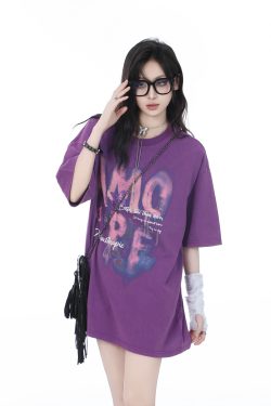 Heavy-Duty Washed Cotton Short-Sleeve T-Shirt for Women - American Trendy Summer Loose Fit, INS Style, Casual Mountain Print