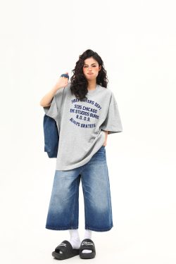 Heavyweight American Vintage Flocked Letter Short Sleeve T-Shirt for Women - Loose Fit, Versatile Summer Tee, 90s Inspired Fashion