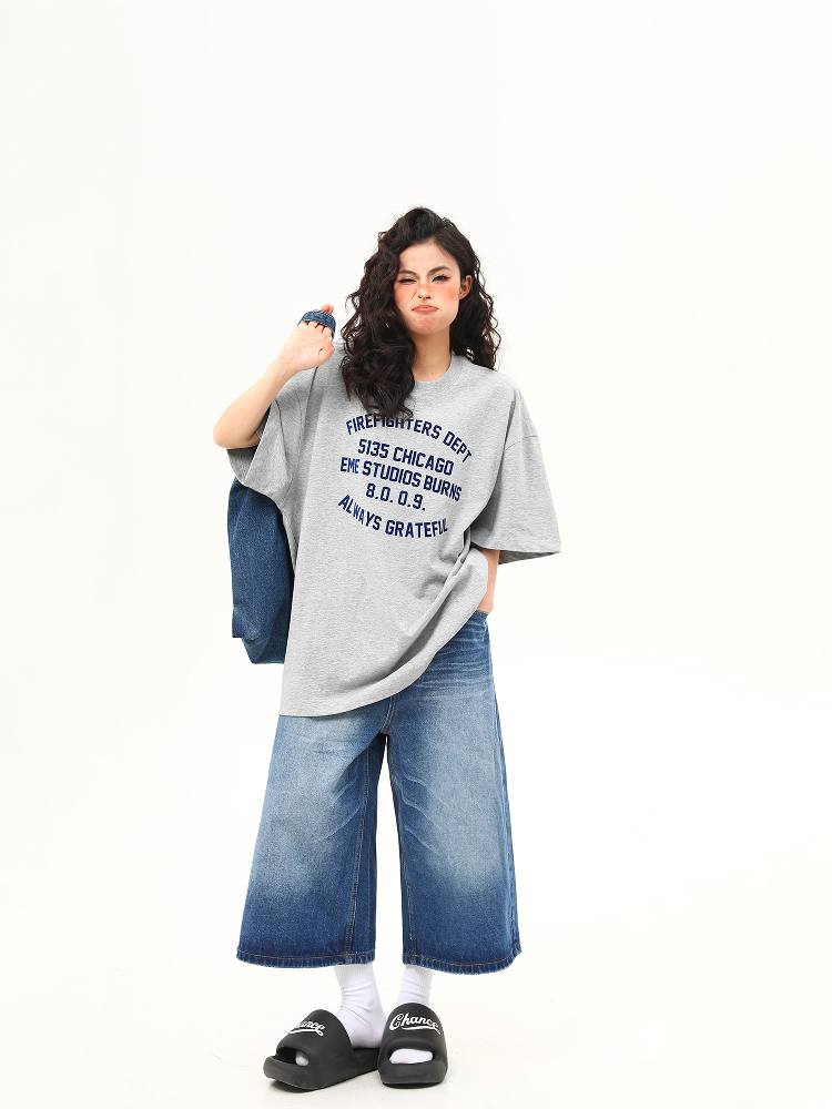 Heavyweight American Vintage Flocked Letter Short Sleeve T-Shirt for Women - Loose Fit, Versatile Summer Tee, 90s Inspired Fashion Heavyweight American Vintage Flocked Letter Short Sleeve T-Shirt for Women - Loose Fit, Versatile Summer Tee, 90s Inspired Fashion