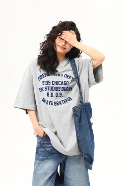 Heavyweight American Vintage Flocked Letter Short Sleeve T-Shirt for Women - Loose Fit, Versatile Summer Tee, 90s Inspired Fashion