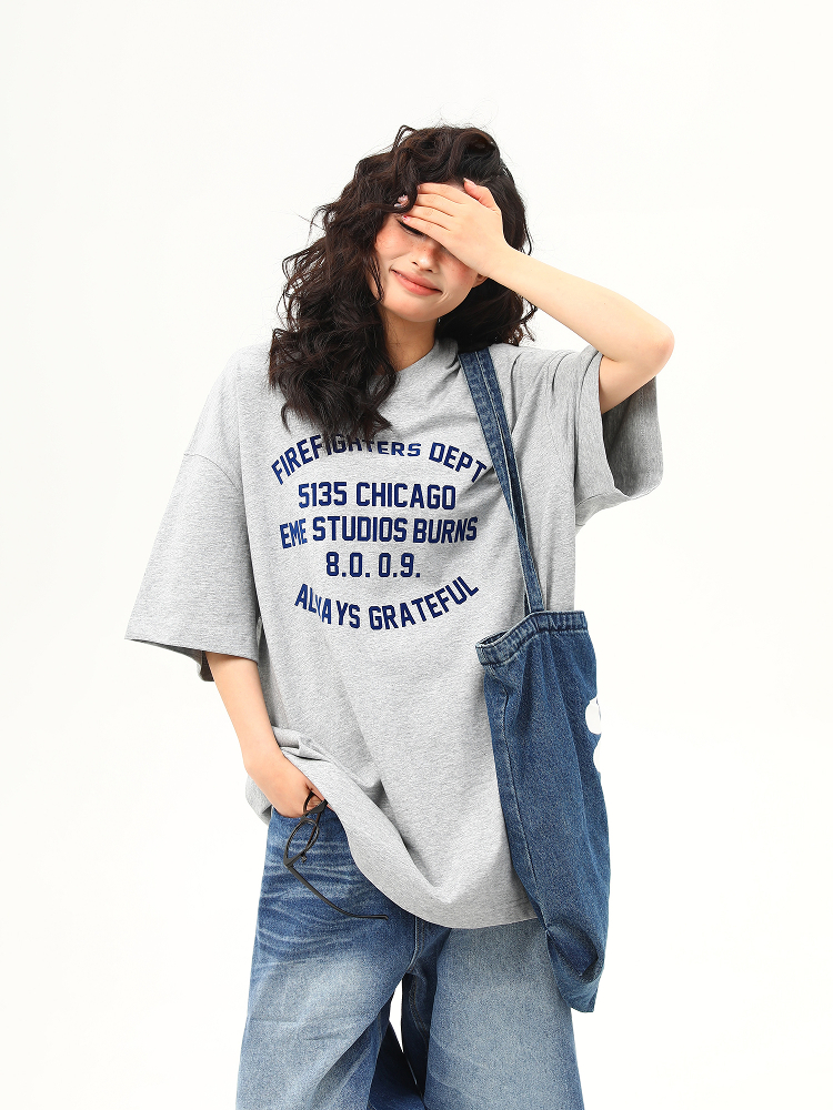 Heavyweight American Vintage Flocked Letter Short Sleeve T-Shirt for Women - Loose Fit, Versatile Summer Tee, 90s Inspired Fashion Heavyweight American Vintage Flocked Letter Short Sleeve T-Shirt for Women - Loose Fit, Versatile Summer Tee, 90s Inspired Fashion