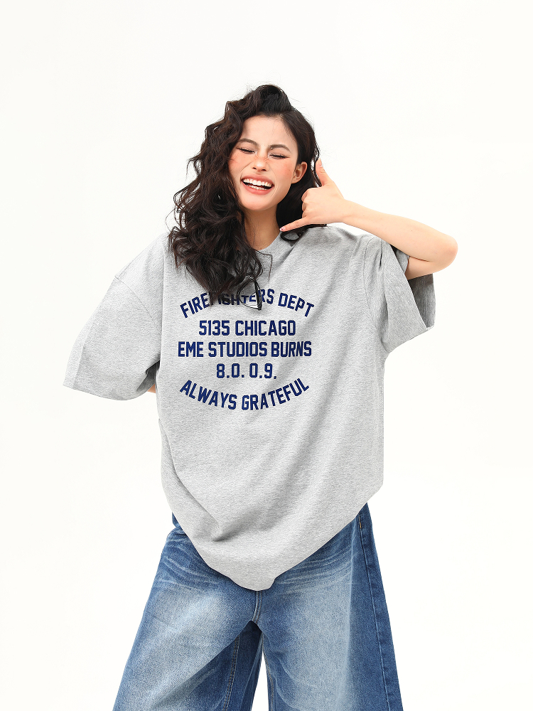 Heavyweight American Vintage Flocked Letter Short Sleeve T-Shirt for Women - Loose Fit, Versatile Summer Tee, 90s Inspired Fashion Heavyweight American Vintage Flocked Letter Short Sleeve T-Shirt for Women - Loose Fit, Versatile Summer Tee, 90s Inspired Fashion