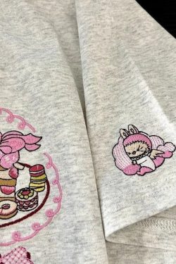 Heavyweight Embroidered Cartoon T-Shirt for Women - Cute Short Sleeve Summer Top in Gray - Age-Reducing Pure Cotton, 2025 Fashion
