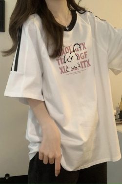 Heavyweight Pure Cotton White Short-Sleeve T-Shirt for Girls with Three Stripes and Spliced Design - Summer Raglan Top for Juniors