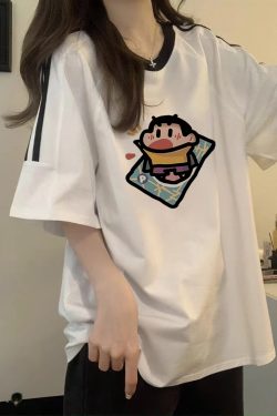 Heavyweight Pure Cotton White Short-Sleeve T-Shirt for Girls with Three Stripes and Spliced Design - Summer Raglan Top for Juniors